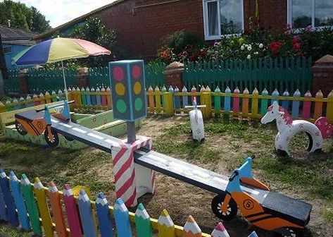 Colorful Painting Ideas, Colorful Fence, Fence Painting, Wooden Fences, Playful Painting, Kids Backyard Playground, Outdoor Fun For Kids, Outdoor Play Areas, Diy Playground