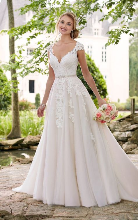 Size: 14 | Ivory/Moscato/Porcelain/Blossom | Retail: $1399 | The One: $899 Romantic Wedding Dress Lace, Hanging Crafts, Stella York Wedding Dress, Wedding Dress Cap Sleeves, Pnina Tornai, Stella York, Sleeve Wedding Dress, A Wedding Dress, Beautiful Wedding Dresses