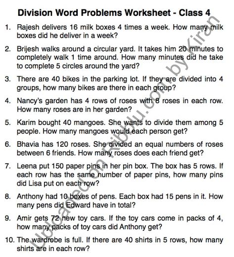 Division Word Problems Worksheet for Class 4 Class 4 Maths Worksheet, Division Word Problems Grade 2, Division Problems, Division Sums For Grade 3, Division Problems 3rd Grade, Division Grouping Worksheet, Division Worksheets Grade 4, Division Questions, Class 4 Maths