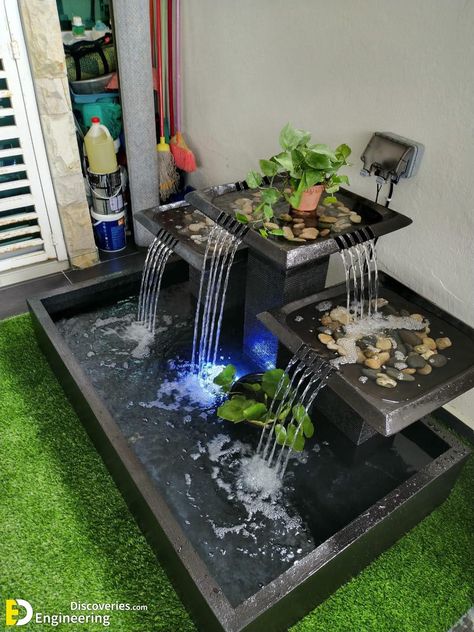 30 Creative Water Fountain Ideas for Your Home Check more at https://zugnews.com/30-creative-water-fountain-ideas-for-your-home/ Balcony Fountain, Corner Waterfall, Water Fountain Ideas, Resin Fountain, Outdoor Wall Fountains, Miniature Zen Garden, Water Fountain Design, Aquarium Garden, Fountain Ideas