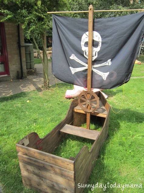 pirate boat (and a treasure map) Pirate Boats, Kids Outdoor Play, Pirate Flag, Outdoor Play Area, Treasure Map, Backyard Play, Backyard Playground, Backyard For Kids, Backyard Projects