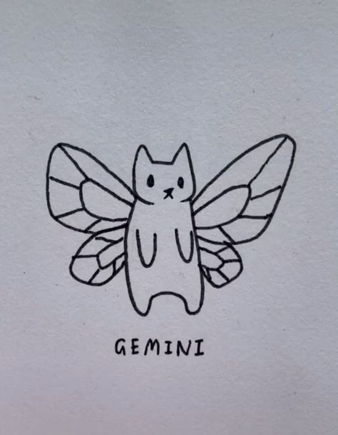 Tattoo For Gemini, Cat With Butterfly Wings, Butterfly Wings Tattoo, Cat With Butterfly, Vogel Tattoo, Wings Drawing, Indie Drawings, Cat Tattoo Designs, Cute Tiny Tattoos