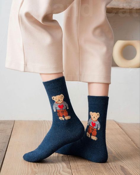 Teddy Bear Socks, Bear Socks, Socks Gifts, Winter Socks, Socks For Women, Wool Socks, Sock Gifts, Socks Women, Crew Socks