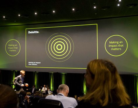 Screen in a conference room with Deloitte presentation Presentation Design Inspiration, Team Management, Event Branding, Creative Direction, Big Screen, Presentation Design, Brand Identity, Presentation, Design Inspiration