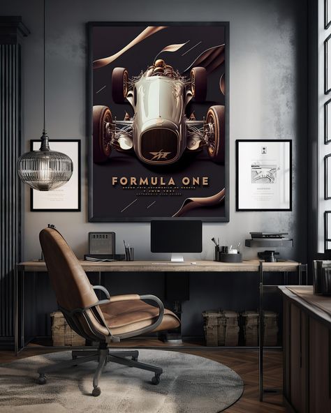 1931 Formula 1 Vintage Poster, Race Car Wall Art Print, Race Fan Gift, Executive Office decor, Grand Prix de Suisse Motor Racing Wall Decor by VintageImageryX Garage Posters Wall Decor, Bright Masculine Office, Car Themed Office, Formula 1 Wall Art, Formula 1 Decor, Vintage Office Decor Ideas, Formula 1 Bedroom, Formula 1 Room, Modern Vintage Office