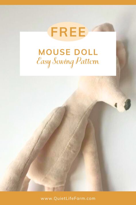 Make your very own trendy mouse doll with this free printable sewing pattern! Visit the blog for outfits for this doll, too! Tilda Mouse Pattern, Tiny Mouse Sewing Pattern Free, Mouse Stuffed Animal Pattern Free Sewing, Plush Pattern Free Templates, Maileg Sewing Pattern, Maileg Mouse Sewing Pattern, Stuffed Mouse Pattern, Mouse Pattern Free Sewing, Mouse Doll Pattern Free