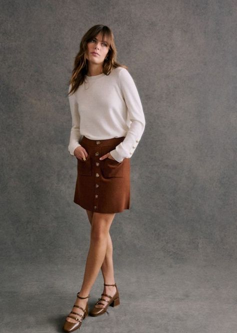 Louisa Skirt - Hazelnut - Merino Wool - Sézane Sezane Style Winter, Sezane Outfits, Sezane Style, Designer Wardrobe, French Beauty, Fashion Capsule, Look After Yourself, Women's Wardrobe, British Style