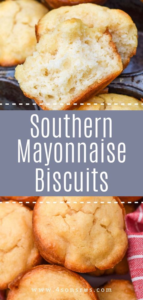 These Southern mayonnaise biscuits are not hard to make at all! With only 3 ingredients, you can make these tender biscuits anytime at all to treat yourself and your family to a real classic comfort food. They are a variation on drop biscuits with mayonnaise instead of butter to give them a tender flakiness. Click here to find the step-by-step recipe. Quick Biscuit Recipe 3 Ingredients, Simple Buttermilk Biscuits, Mayo Biscuits Self Rising Flour, Half And Half Biscuits, Biscuits Made With Mayonnaise, Heavy Cream Biscuit Recipe, Biscuits With Mayonnaise, Canned Flaky Biscuit Recipe Ideas, Mayonnaise Biscuits Simple