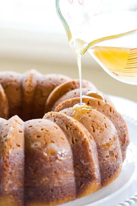 This rum cake is made completely from scratch, has the most tender, moist crumb, and is drenched in rum flavor without being overpowering. Perfection! Moist Rum Cake, Cake Glaze, Rum Cake Recipe, Banana Butter, Rum Cake, Dark Rum, Spiced Rum, Paula Deen, Butter Cake