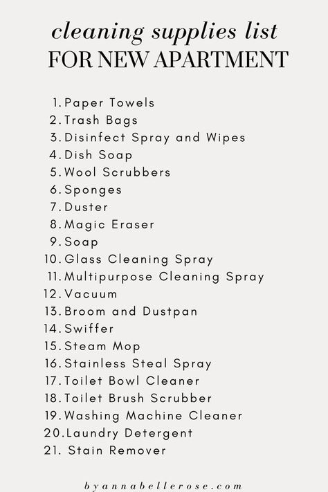 Best Cleaning Supplies List for New Apartment | Apartment Cleaning Supplies List | cleaning supplies list, cleaning products, must have cleaning supplies, essential cleaning supplies, cleaning supplies checklist, cleaning supplies list for new house, cleaning supplies for different rooms, cleaning supplies for appliances, bathroom cleaning supplies, cleaning essentials. House Cleaning Essentials, List For New House, List For New Apartment, Apartment Cleaning Supplies List, Apartment Cleaning Supplies, Household Items Checklist, Must Have Cleaning Supplies, New House Cleaning, House Cleaning Supplies