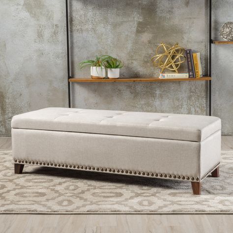 Free 2-day shipping. Buy Gisele Fabric Storage Ottoman, Beige at Walmart.com Bench Bedroom, Storage Bench Bedroom, Fabric Storage Ottoman, End Of Bed Bench, Upholstered Storage Bench, Bed Bench, Storage Ottoman Bench, Ottoman In Living Room, Noble House