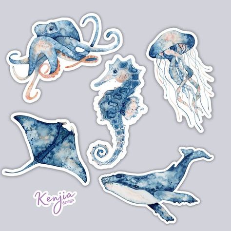 5 pcs Sticker Pack Underwater Creatures, Waterproof and Dishwasher Safe Handmade cute V #StickerPrinting Scrapbook Sea Theme, Sea Stickers Aesthetic, Book And Laptop, Medusa Animal, Uchiha Wallpaper, Blue Scrapbook, Gift Planner, Sticker Business, Clear Vinyl Stickers