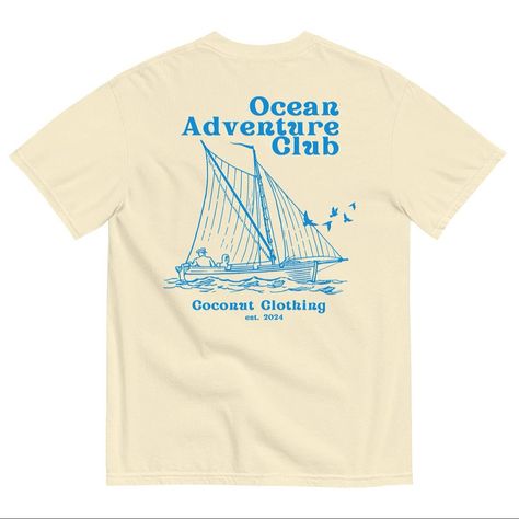 ‼️NEW DROP‼️ New front and back graphic tees! New front graphic tee! New embroidery tee! Check out all the color variations as well at https://coconutclothingtees.etsy.com Embroidery Tee Shirts, Coconut Clothes, Endless Ocean, Ocean Adventure, Text Tshirt, Adventure Club, Boat Shirts, Tropical Fashion, New Embroidery