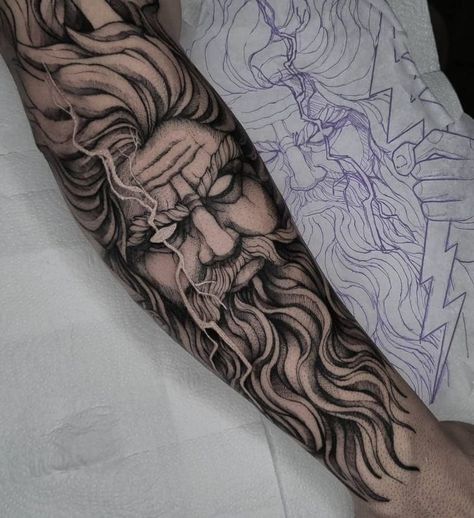 Ship Tattoo Sleeves, Greek God Tattoo, Zeus God, Poseidon Tattoo, Zeus Tattoo, Card Tattoo Designs, Army Tattoos, Realistic Tattoo Sleeve, Full Sleeve Tattoo Design