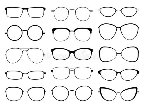 Glasses silhouette. Stylish frame sunglasses, eyeglasses optical eyesight different shapes, frames and fashion rims vector illustration Sunglasses Shapes, How To Draw Glasses, Study Schedule Template, Man Sunglasses, Fashion Figure Drawing, Fashion Design Drawings, Cute Anime Guys, Different Shapes, Sunglass Frames