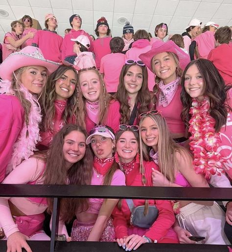 Pink Field Day Outfit, Barbie Football Theme, Pink Out Theme Football Game, Pink Out Outfits Spirit Week Football, Pink Out Spirit Week, Barbie Spirit Week, Pink Out Theme, Pink Out Pep Rally, Pink Out Ideas