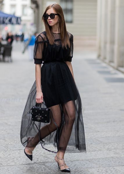 Street Style Guide To Wearing Black This Summer—Sheer shoulder maxi dress Sheer Dresses Outfit, Sheer Outfit, Black Sheer Dress, Celine Sunglasses, Special Dresses, Inspired Outfits, Sheer Dress, Tulum, Milan Fashion Week