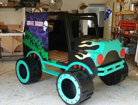 Boy Beds Kids, Monster Truck Bed Frame, Kids Truck Bed, Boy Beds, Monster Truck Bedroom, Monster Truck Bed, Home Decorating Styles, Monster Truck Room, Kids Car Bed