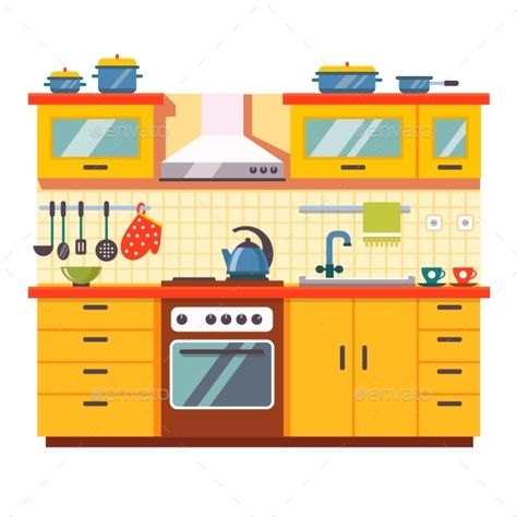 Kitchen Wall Interior Kitchen Cartoon, Kitchen Clipart, Easy Home Organization, Kitchen Background, Wall Interior, Paper Doll House, Cozy Kitchen, Kitchen Wallpaper, Cartoon Background