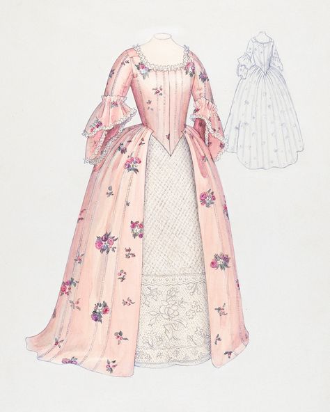 Hamilton Dresses, 1700s Aesthetic, Ballet Costume Design, Coquette Tattoo, 1700s Dresses, Vintage Winter Fashion, Ancient Dress, Book Dress, Dress Illustration