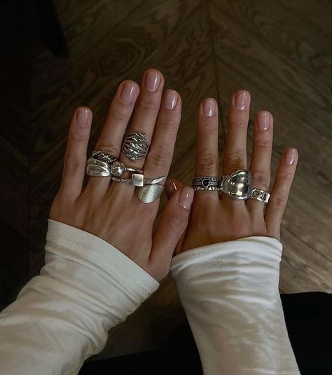 Silver Jewellery Aesthetic, Silver Rings Aesthetic, Nail Designs Winter, I Nails, Hands With Rings, Nails December, 2025 Fashion Trends, December Nails, Nail Jewels