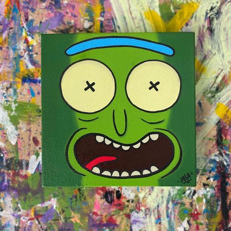 Rick And Morty Canvas Painting Easy, Pickle Rick Painting Canvas, Easy Characters To Paint, High Rick And Morty Paintings, Rick And Morty Painting Acrylic, Paintings Rick And Morty, Small Square Canvas Painting Ideas Easy, Easy Rick And Morty Painting, Rick And Morty Art Canvas