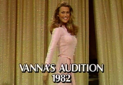 A shot from Vanna's Wheel of Fortune audition in 1982. White Plastic Chairs, Red Frock, Vanna White, Venetian Hotel, Elisabeth Shue, Plastic Chairs, With My Boyfriend, America's Next Top Model, Elizabeth Hurley