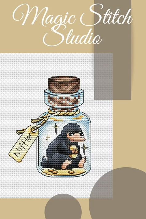 A little magic in a bottle. This is a simple and easy cross stitch dmc. Thank you for your interest in my PDF pattern! Niffler Cross Stitch, Cross Stitch Patterns Harry Potter, Modern Cross Stitch Patterns Free Charts, Hogwarts Cross Stitch, Cross Stitch Bottle, Bottle Cross Stitch, Magic Cross Stitch, Harry Potter Cross Stitch Pattern, Cross Stitch Harry Potter