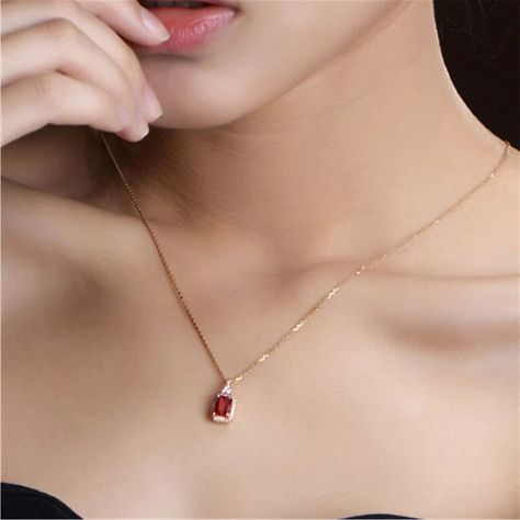 small ruby pendant with gold necklace and diamonds Square Ruby Necklace, Diamond Gold Pendant, Ruby Diamond Necklace, Diamond Necklace Pendant, Chain For Women, Necklaces Gold, Red Square, Ruby Necklace, Red Diamond