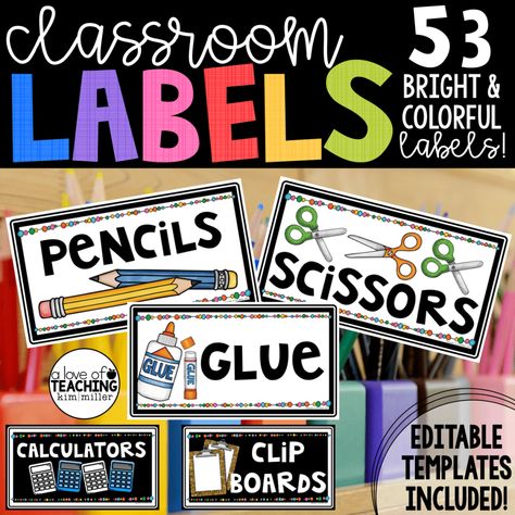 Classroom Supply Labels, Bright Classroom Decor, Classroom Supplies Labels, Bright Classroom, Colorful Classroom, Supply Labels, Classroom Labels, Editable Labels, New Classroom