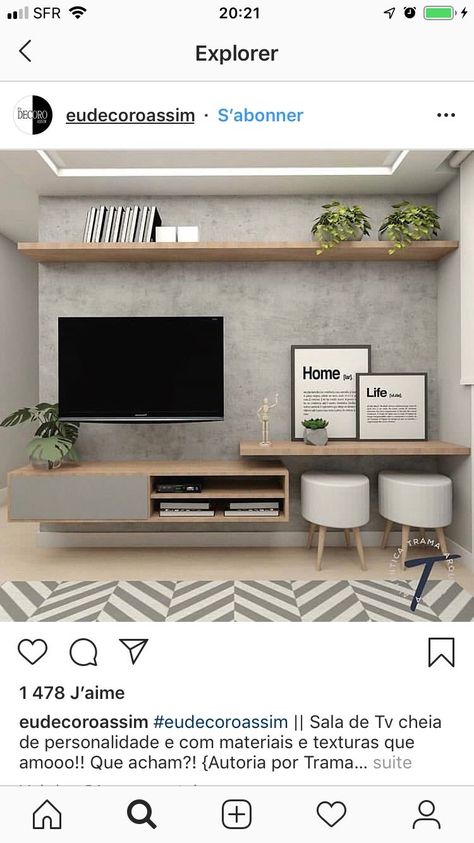 Tv Entertainment Center Ideas Small Spaces, One Side Tv Unit Design, Tv Unit Side Wall Design, Uncentered Tv Wall Ideas, Den Living Room Ideas, Tv Rack Ideas, Tv Wall Grey, Tv Wall Ideas Living Room, Living Room Tv Wall Decor