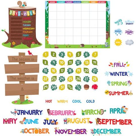 Woodland Classroom Theme, Forest Theme Classroom, Owl Bulletin Boards, Woodland Classroom, December Bulletin Boards, Colorful Calendar, Calendar Bulletin Boards, K12 School, February Hearts