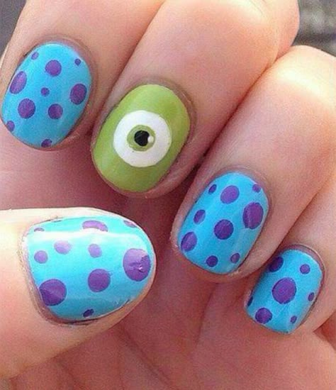 Monster Inc Nails, Simple Disney Nails, Disney Manicure, Disneyland Nails, Disney Nail Designs, Disney Acrylic Nails, Disney Nail, Mauve Nails, Kutek Disney