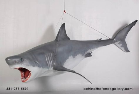 This 11ft Great White Shark Statue can be displayed indoors or outdoors! What a statement it would create in your home. Made of fiberglass resin and is lightweight. Lawn Statues, Shark Statue, Shark Sculpture, Decoy Carving, Paper Mache Animals, Life Size Statues, Fiberglass Resin, Marine Theme, Fish Crafts