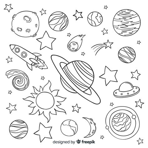 Hand drawn planet collection in doodle style | Premium Vector #Freepik #vector #abstract #star #hand #sky Sky Doodles, Abstract Star, Space Doodles, Planet Drawing, Space Drawings, Planets And Moons, Doodle Art Drawing, Planets Art, Doodle Style