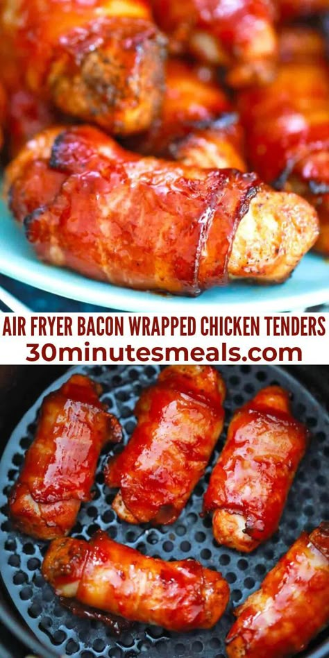 Bacon Wrapped Chicken Bites Air Fryer, Chicken Wrapped In Bacon Air Fryer, Air Fryer Bacon Wrapped Chicken Tenders, Air Fryer Bacon Recipes, Bacon Wrapped Chicken Tenders Air Fryer, Chicken Snacks Recipes Appetizers, Bacon Wrapped Chicken Air Fryer, Air Fryer Bacon Wrapped Chicken, Juicy Chicken Tenders