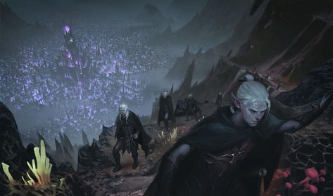 (1) Dungeons & Dragons no Twitter: "Beyond the Underdark: Secrets of the Drow The phrase “Forgotten Realms” has never seemed so apt as broader drow society reveals itself from the shadows. Learn more: https://t.co/RqnzPKZKqJ https://t.co/nxMRhPRYro" / Twitter Drow Society, Elf City, Fantasy Scenery, Spider Queen, Dnd Ideas, Fantasy Role Playing, Forgotten Realms, Dungeons Dragons, Fantasy City