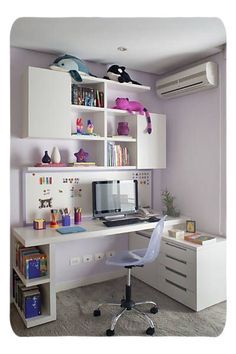 Home Office Decor. O Ikea Bookcase, Study Table Designs, Bookcase Desk, White Desk, Study Room Decor, Craft Room Office, Study Table, Makeup Organizer, Dream Rooms