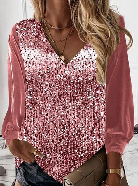 Women Loose Shirt, Winter Blouses, Color Combinations For Clothes, Sequin Blouse, Sequin Sleeve, Winter Pullover, Loose Shirts, Women Shirts Blouse, Mongolia