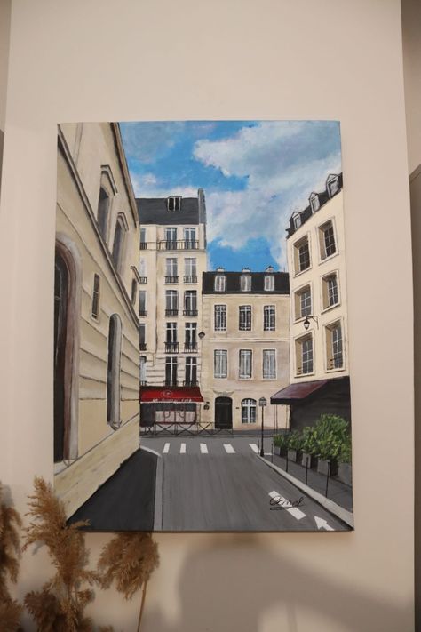 Street View Painting Easy, Acrylic Street Painting, Painting Buildings Acrylic, Building Painting Ideas, Street Painting Acrylic, Acrylic Painting Buildings, Architecture Painting Acrylic, City Painting Easy, Painting Of Buildings