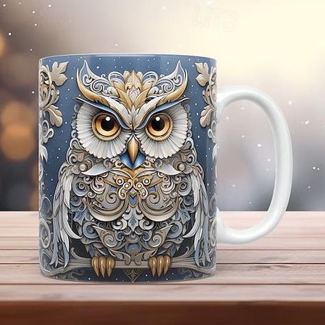 Mug Design Ideas Creative, Creative Space Design, 3d Mugs, Owl Mugs, Winged Creatures, Owl Images, 3d Animals, Mugs Funny, Owl Mug