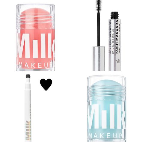 Milk Cooling Water Stick || Milk KUSH High Volume Mascara || Milk Tattoo Stamp || Milk Watermelon Brightening Serum Stick || Basic Makeup, Milk Makeup, Beauty Bay, Heart Stamp, Beauty Shop, Makeup Inspiration, Serum, Makeup Looks, Makeup