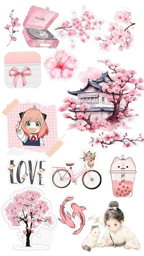 Pink Cherry Blossom Aesthetic, Cute Stickers Printable Aesthetic, Pink Stickers Aesthetic Printable, Cute Stickers Printable, Stickers Aesthetic Printable, Stickers Printable Aesthetic, Cherry Blossom Aesthetic, Aesthetic Printables, Cherry Blossom Sticker