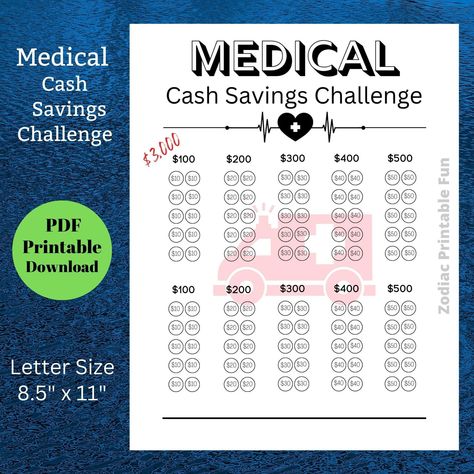 Retirement Savings Challenge, Medical Bill, Emergency Room Doctor, Saving Coins, Saving Money Chart, Money Chart, Savings Challenge Printable, Saving Challenges, Saving Plan