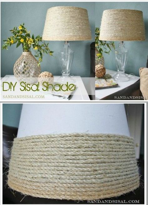 DIY Coastal Lampshade                                                                                                                                                      More Strand Decor, Deco Marine, Rope Lamp, Rope Projects, Diy Lampe, Coastal Living Rooms, Coastal Bedrooms, Beach Bedroom, Coastal Living Room