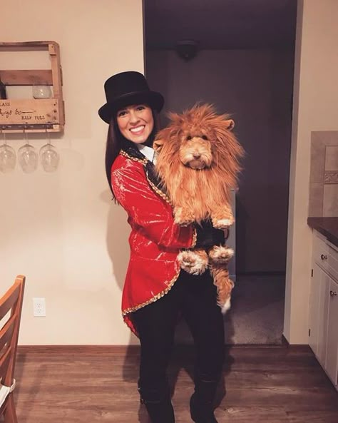 Lion Dog Costume With Owner, Human And Dog Costumes Matching, Pet And Owner Halloween Costumes, Bernedoodle Halloween Costumes, Costume With Dog And Owner, Matching Costumes With Dog, Dog Owner Halloween Costumes, Matching Dog And Owner Outfits Halloween, Halloween Costumes With Dog And Owner