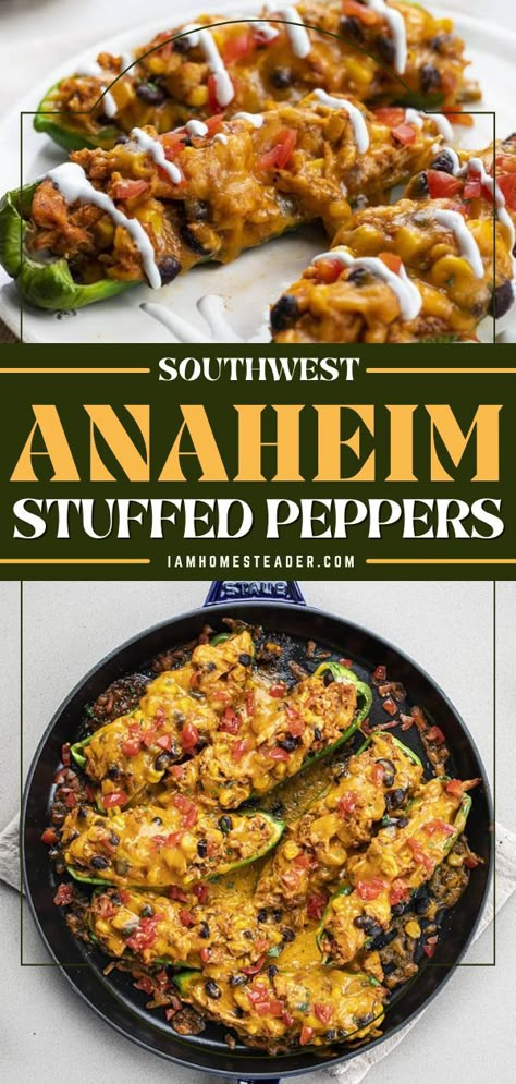 Anaheim Chili Recipes, Chicken Corn Black Beans, Pepper Recipes Healthy, Anaheim Peppers, Gameday Food, Chili Pepper Recipes, Easy Stuffed Peppers, Stuffed Anaheim Peppers, Recipes With Chicken And Peppers