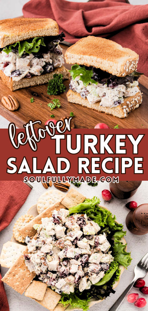 Give your leftover turkey a delicious makeover with this simple Turkey Salad with Dried Cranberries and Pecans. Perfectly balanced with tender chunks of turkey, sweet cranberries, and crunchy pecans, it’s a quick and flavorful way to use up holiday leftovers. Toss it on a sandwich, wrap it up, or serve it over greens—it’s versatile, easy, and ready in minutes! Thanksgiving Turkey Salad, Turkey Salad With Cranberries, Turkey Slices Ideas, Leftover Turkey Salad Recipes, Turkey Salad Recipe Leftover, Turkey Cranberry Salad, Turkey Recipes Leftover, Smoked Turkey Salad, Salad With Cranberries And Pecans