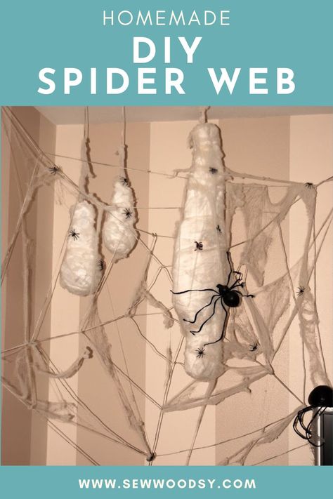 Rope Spider Web, Diy Spider Web, Spider Web Diy, Diy Spider, Large Spiders, White Tape, Black Spray Paint, White Rope, Spider Webs