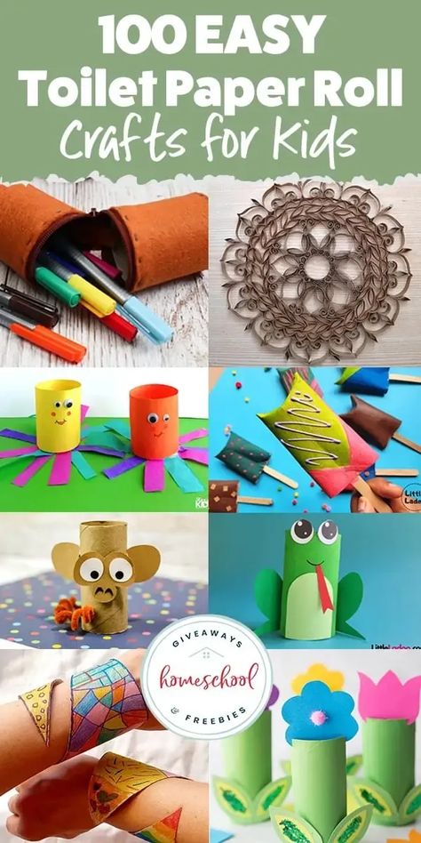 Are you looking for some easy toilet paper roll crafts? Check out this huge list of 100 crafts your kids can make using toilet paper tubes. Diy Toilet Paper Roll Crafts, Tissue Roll Crafts, Paper Roll Crafts For Kids, Cardboard Tube Crafts, Diy Toilet Paper, Tube Crafts, Toilet Roll Craft, Toilet Paper Tube, Toilet Paper Crafts